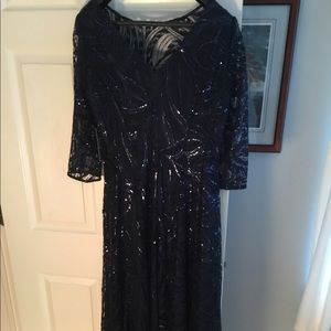 Tahari Mother of the Bride Navy Blue Sequin Gown